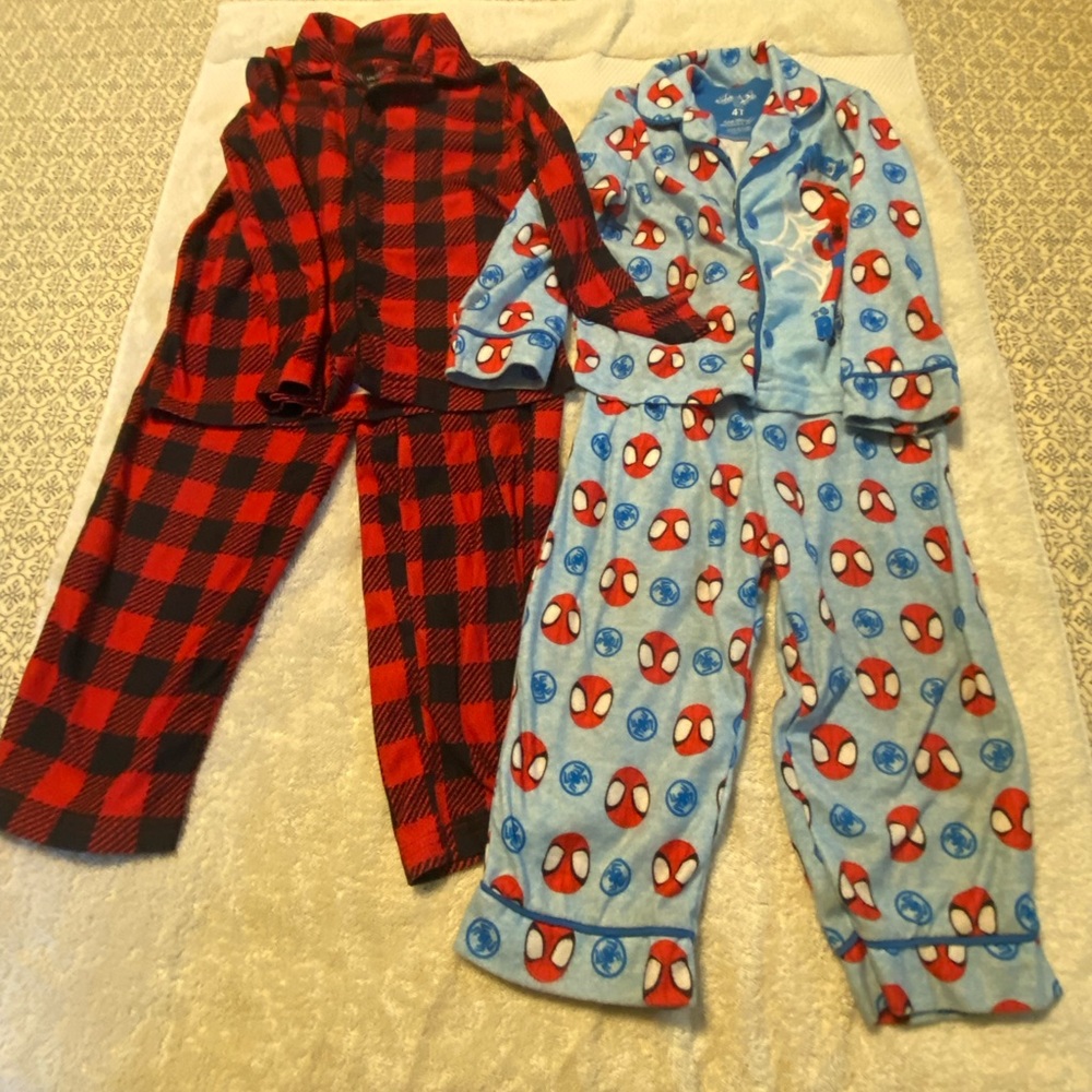 Boys 4-4T flannel pajamas, red Buffalo plaid and Spidey Man flannel pajamas